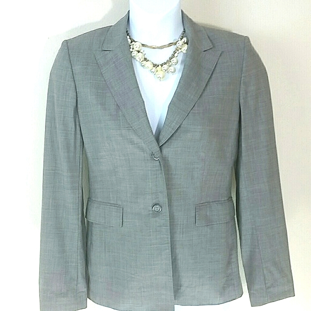 Casual Corner Stretch Blazer Gray Neutral Lined 2-Button Career Jacket 8 Vintage